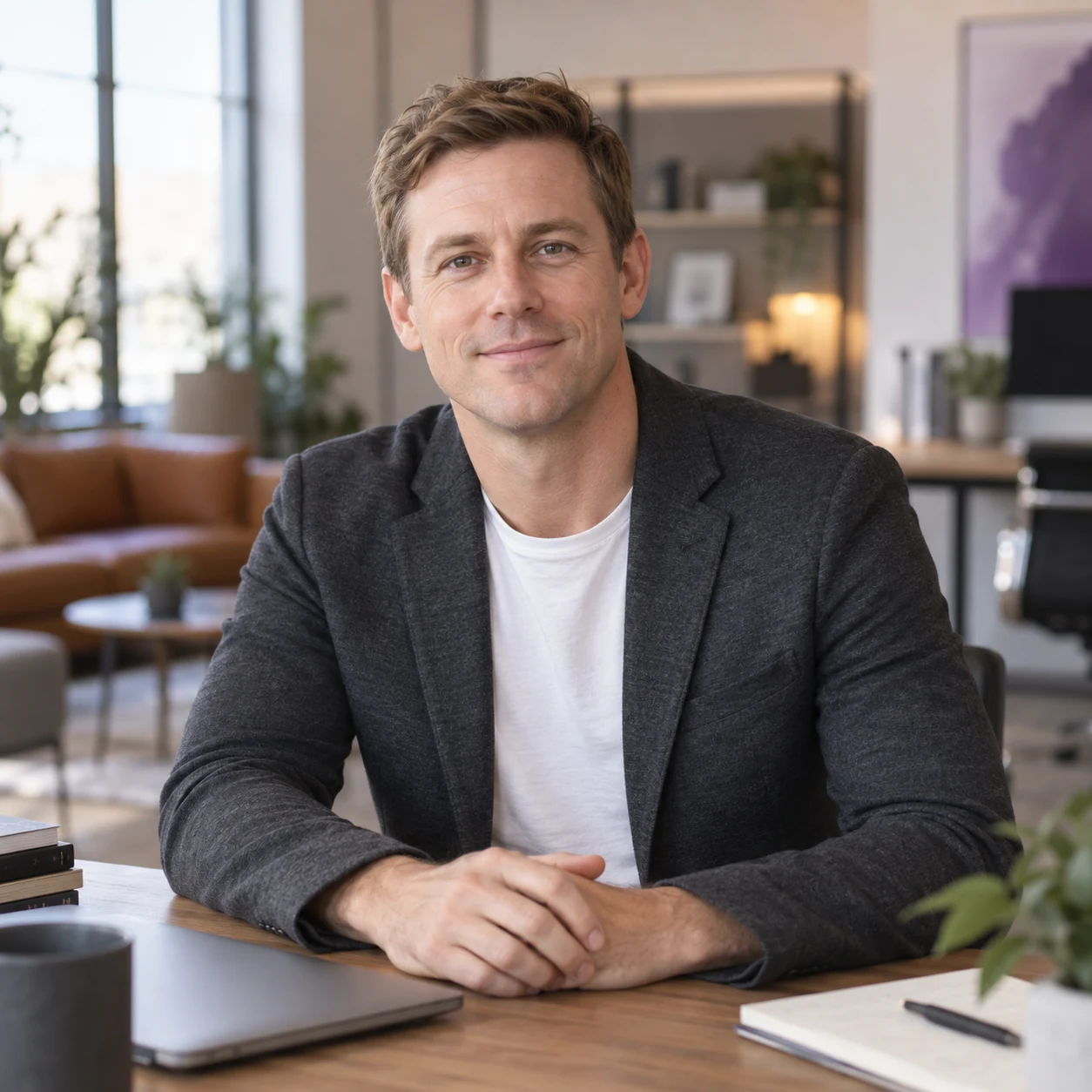 Illustrative portrait of a business professional in a contemporary office