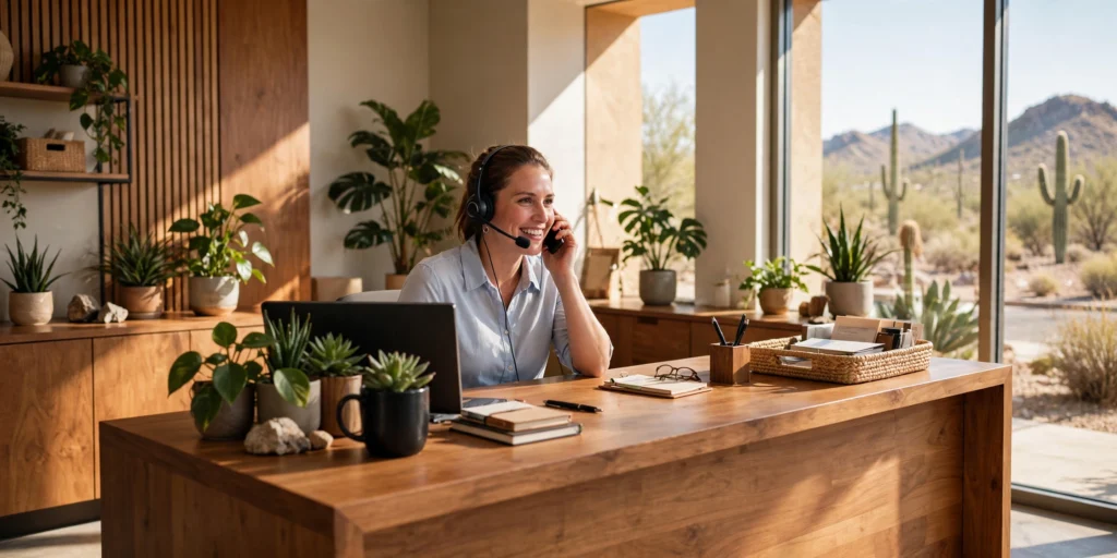 24/7 receptionist answering calls for a Gilbert, AZ business