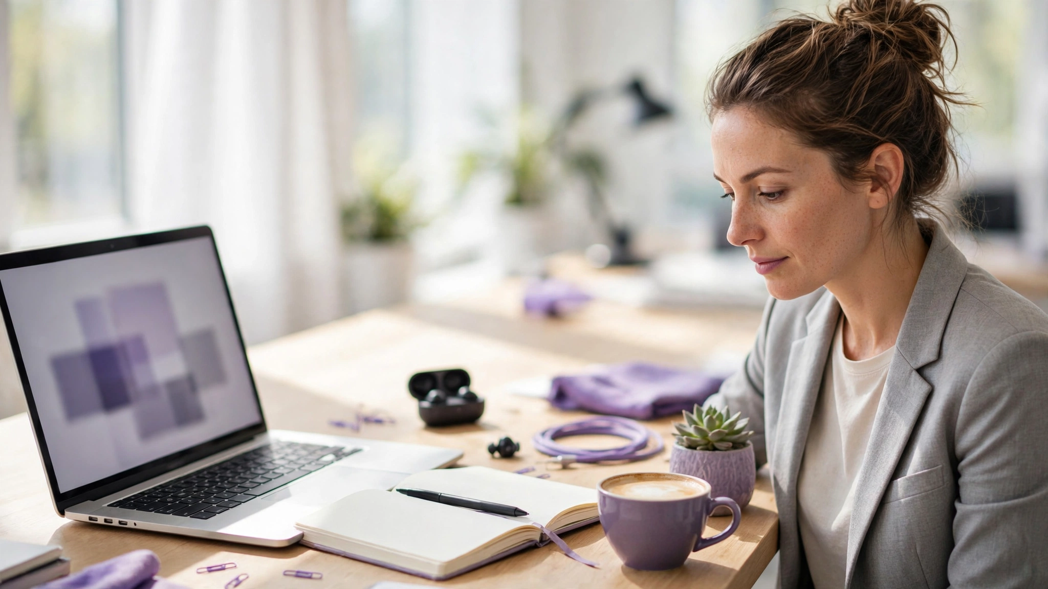 Web designer desk with laptop and notebook