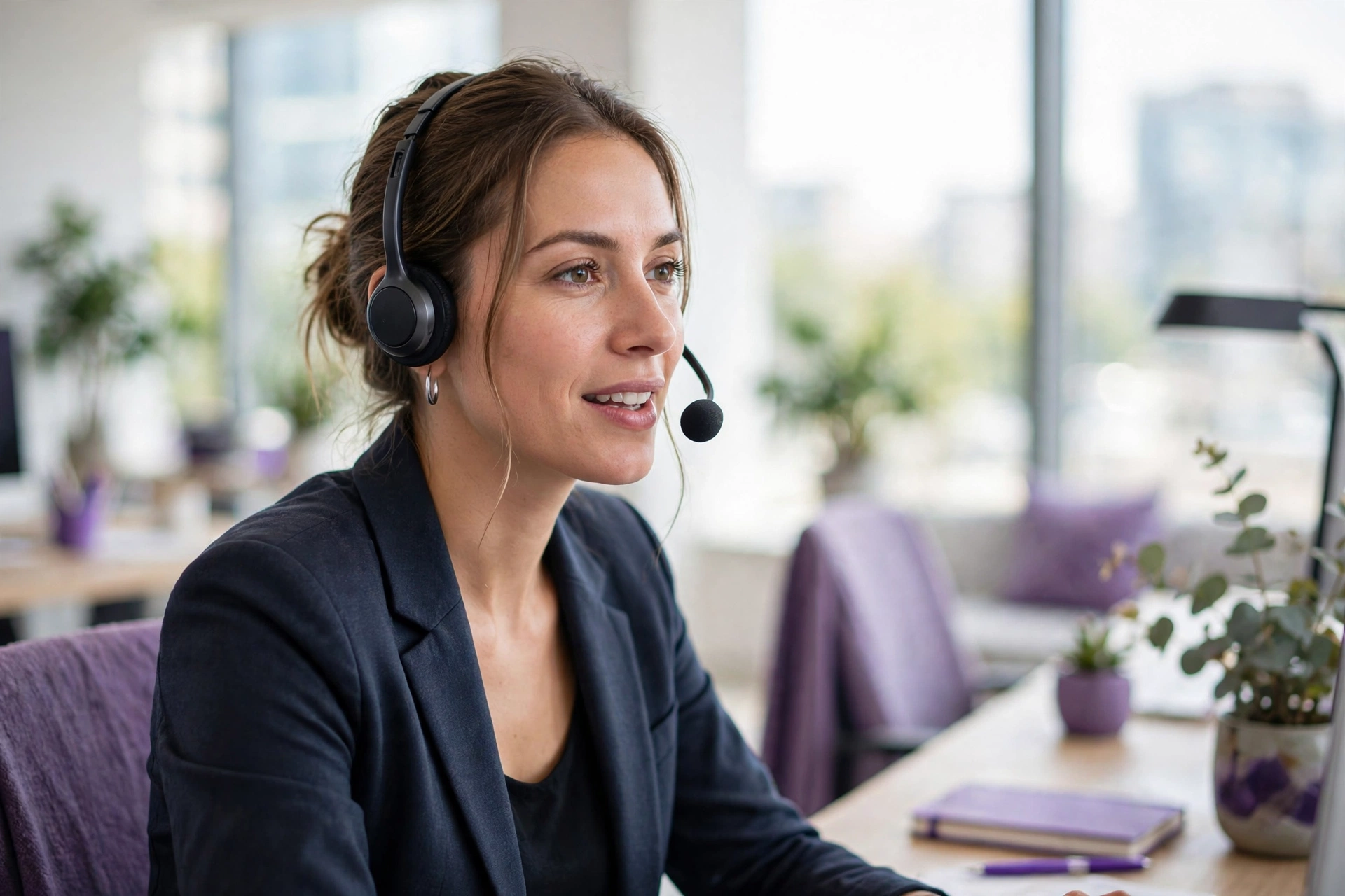 Call center agent with headset