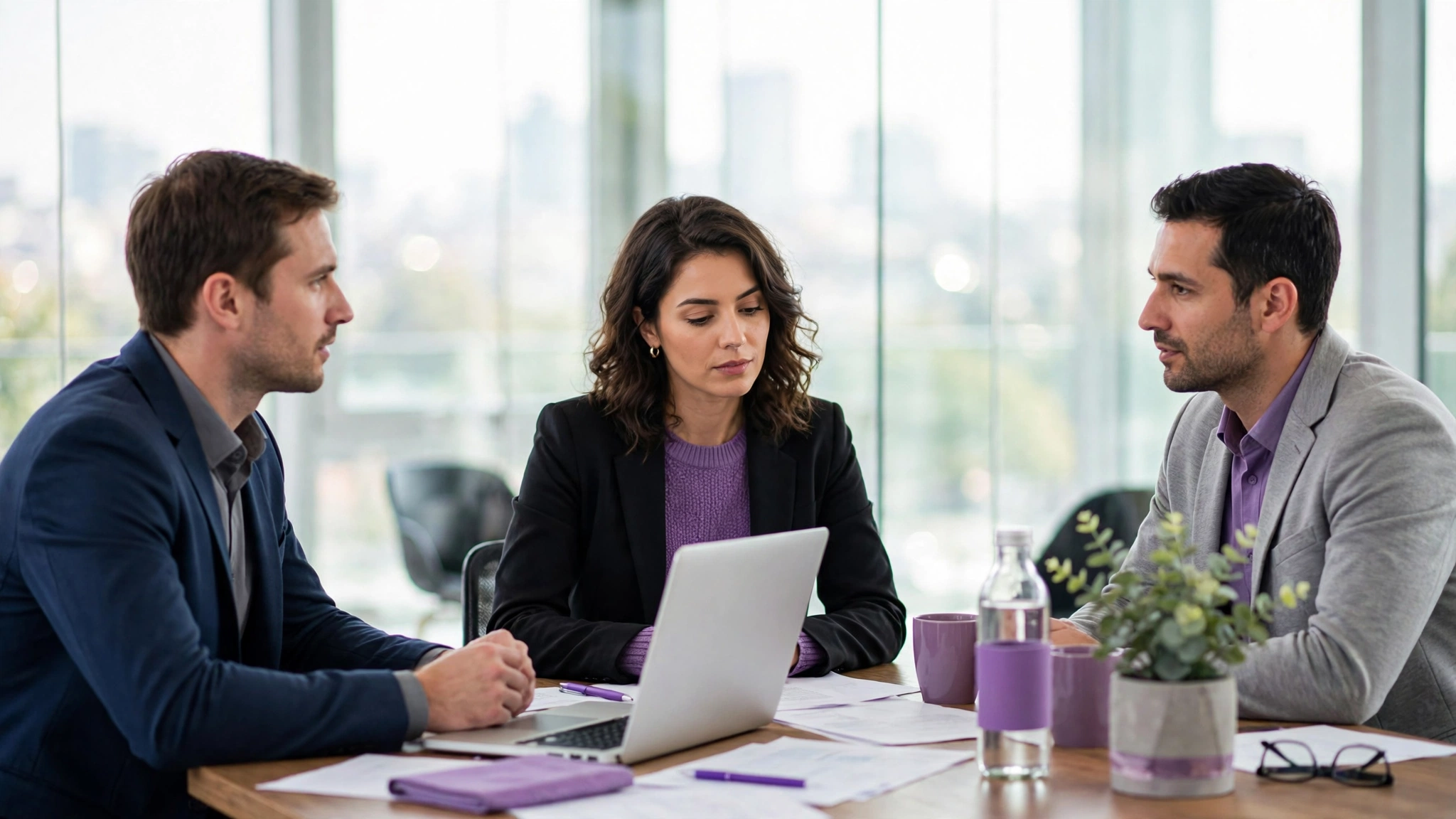 Business meeting in glass conference room