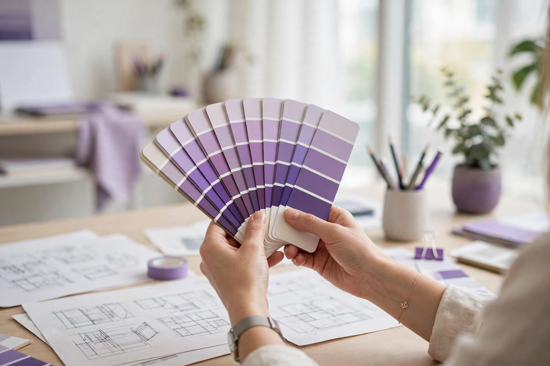 Designer holding color swatches