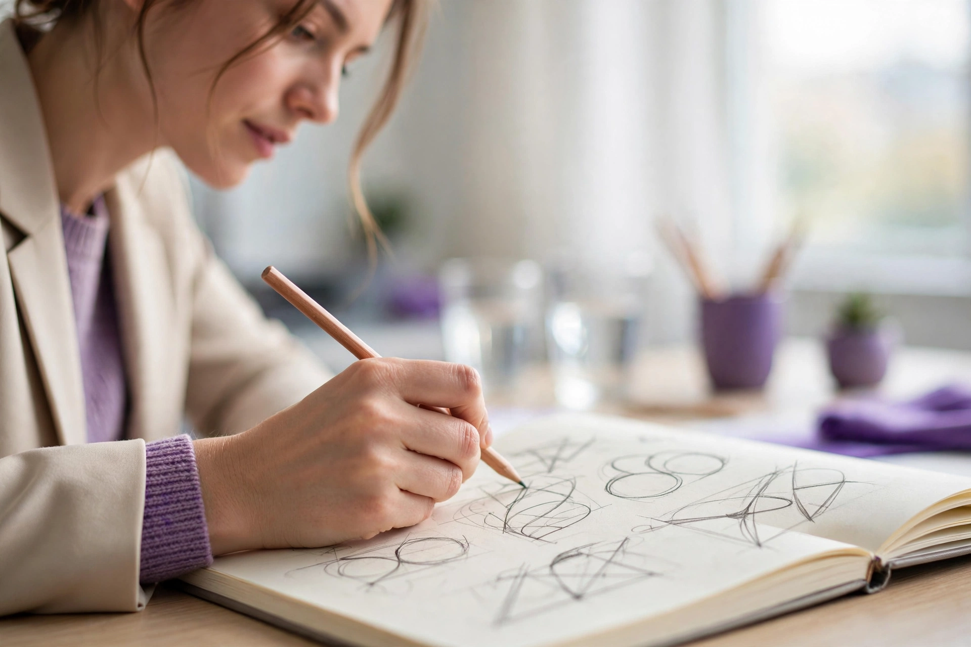 Designer sketching logo concepts