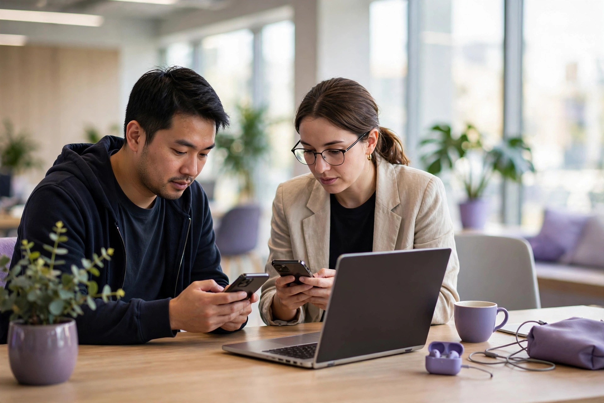 Developers testing mobile app on phones