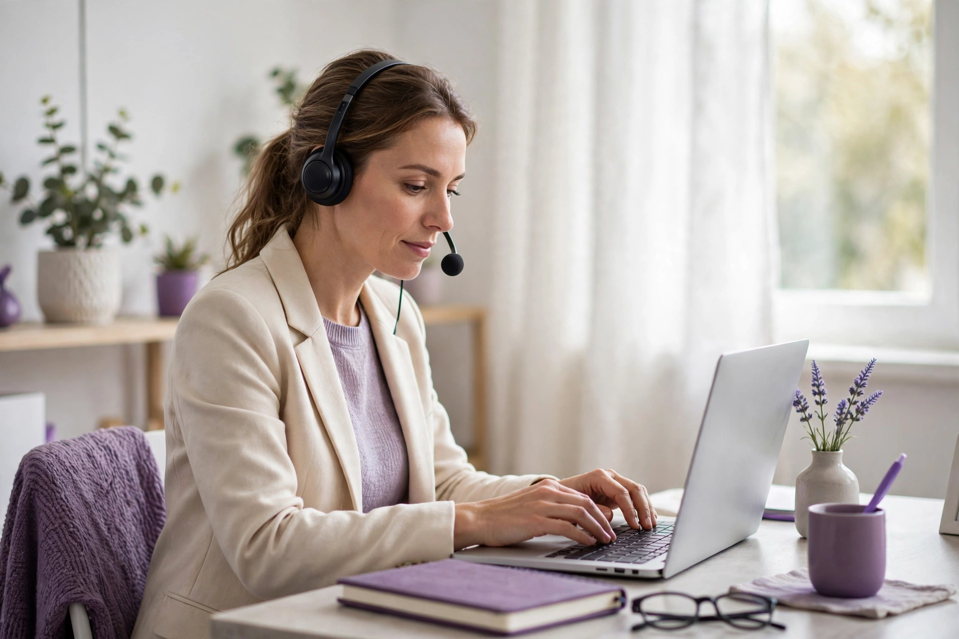 Virtual assistant with headset working from home